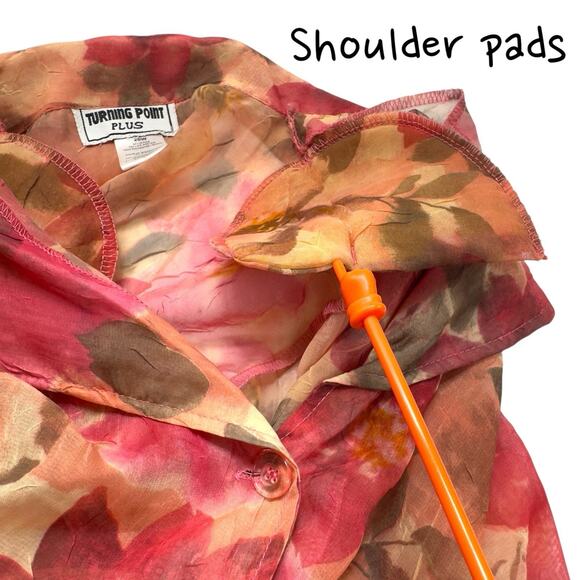 Sheer Chiffon Floral Button Top Collared 20W Garden Fairy Bloomcore Ethereal VTG - Picture 6 of 13